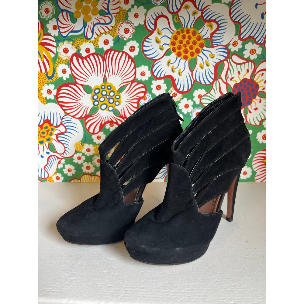 ALAÏA Paris Suede Cutout Platform Booties | Size 38 | Y2k Statement Shoes